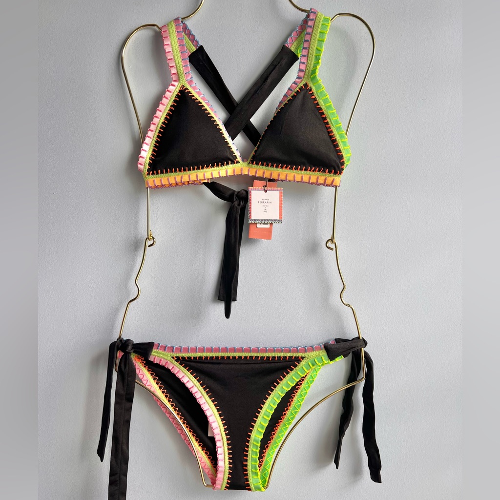 Pilyq Black Bikini With Neon Pink, Neon Orange & Neon Green Trim